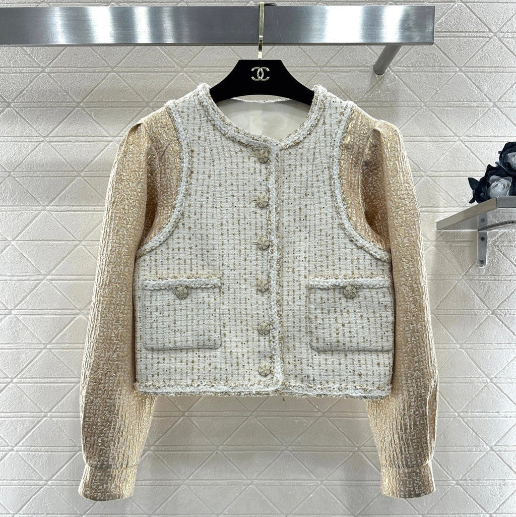 CC 26 Patchwork Vest Jacket Beige White Wool Cotton 331228