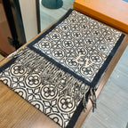 LV  25s Scarf 200cm Black White Woolen 973137