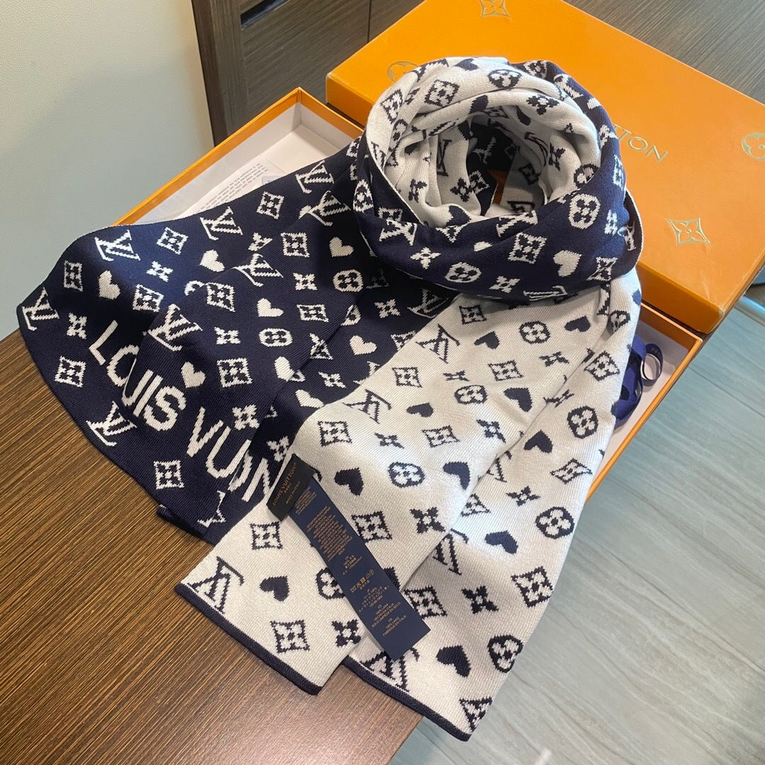 LV  Latest Style Scarf 180cm Dark Blue Knitted Cashmere 973140