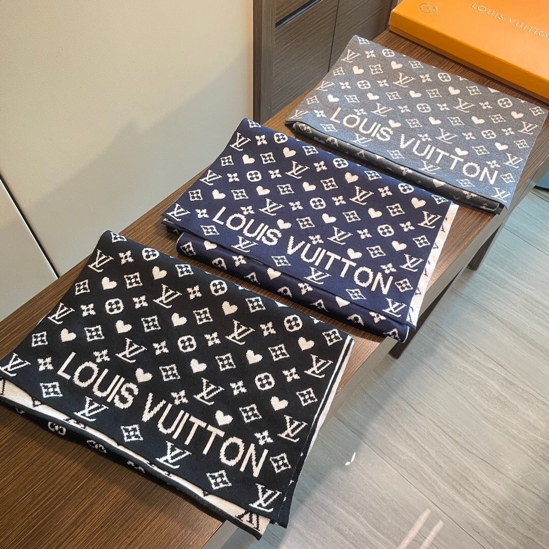 LV  Latest Style Scarf 180cm Gray Knitted Cashmere 973141