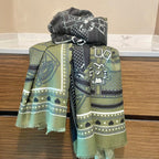 LV Long Scarf 200cm Green Black Cashmere 973163