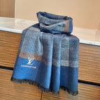 LV Scarf 180cm Blue Gray Wool Cashmere 976832