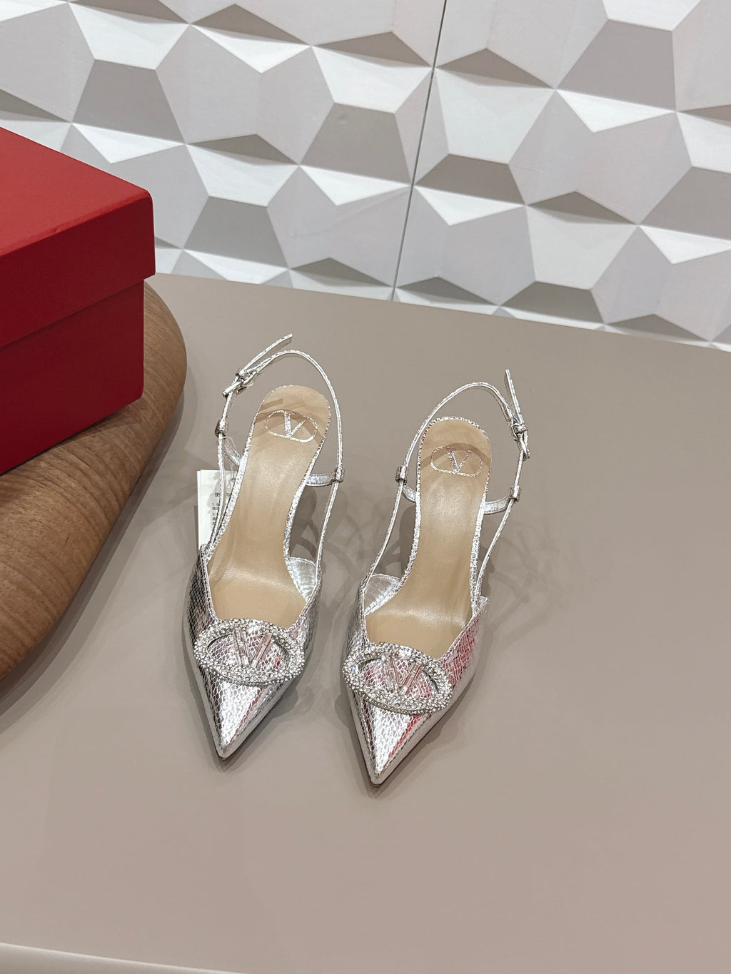 VT 26s Slingback 80 Silver Metallic Snake Skin 613588