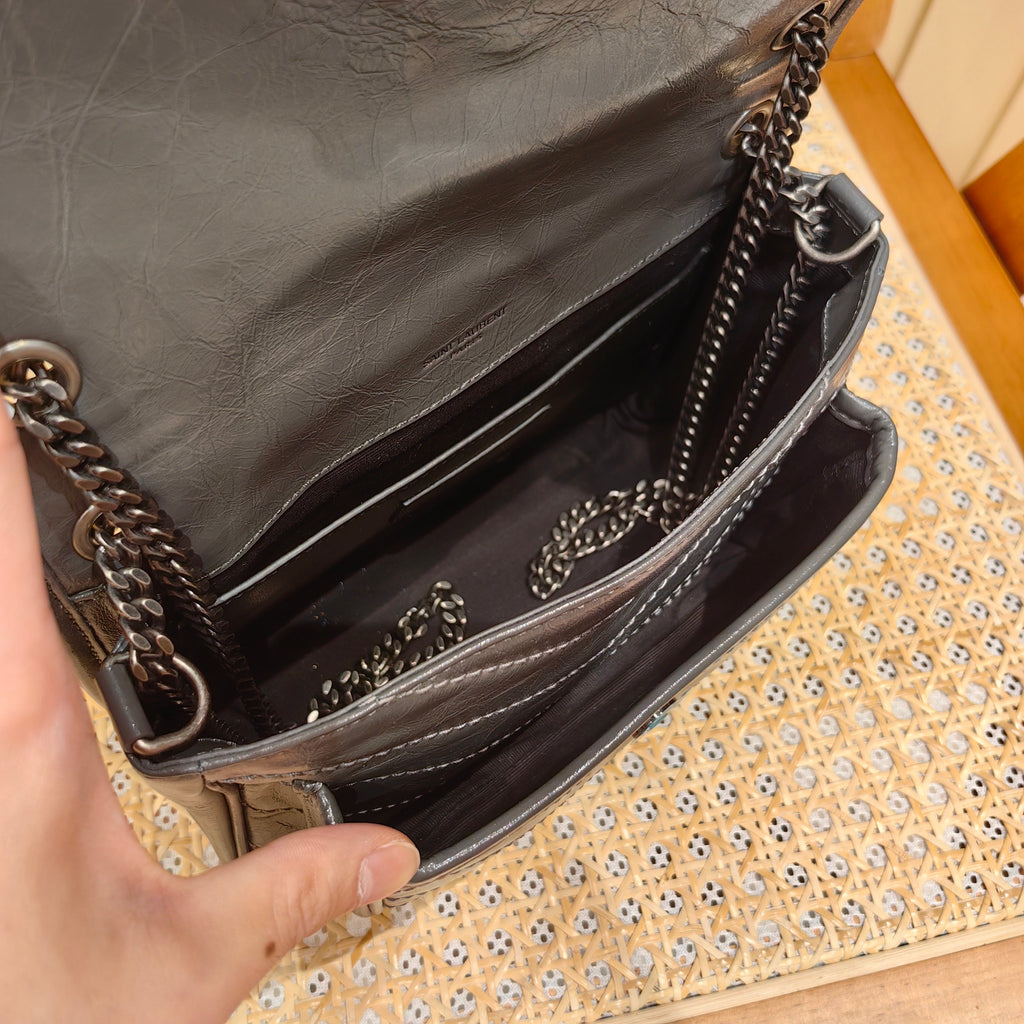 YSL Niki Baby Bag Dark Gray Calfskin 338892