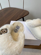 Loewe slippers white leather wool 477789