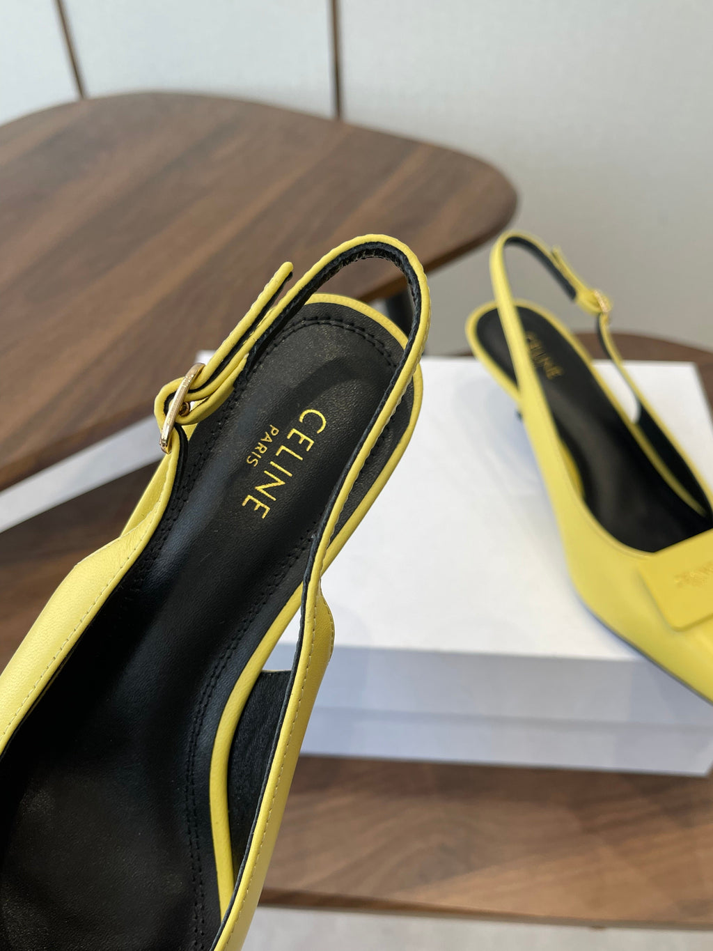 Celine 26  Pointed-Toe Slingback Yellow Sheepskin 624684