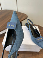 Celine 26  Pointed-Toe Slingback Blue Denim 624685