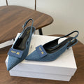 Celine 26  Pointed-Toe Slingback Blue Denim 624685