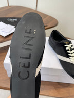 Celine 26 Flat Sneaker Black White Canvas Suede 624714