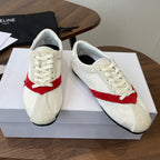 Celine 26 Flat Sneaker White Red Canvas Suede 624716