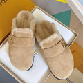 LV 25 Birkenstock Platform Slippers Light Beige Suede Wool 576218