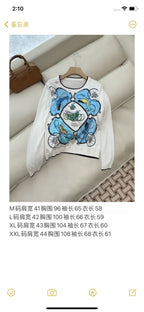 Hm Long Sleeve Knit Sweater White Blue Silk