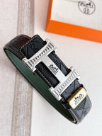 HM Constance Belt 38mm Black Green Cowhide Sliver Buckle 620241