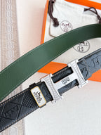 HM Constance Belt 38mm Black Green Cowhide Sliver Buckle 620241