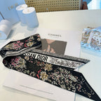 CD Twilly Mini Scarf 105cm Black Colorful Mulberry Silk 914497
