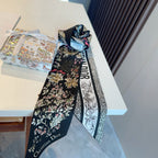 CD Twilly Mini Scarf 105cm Black Colorful Mulberry Silk 914497