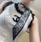 CD Twilly Mini Scarf 120cm Floral Black Mulberry Silk 958866
