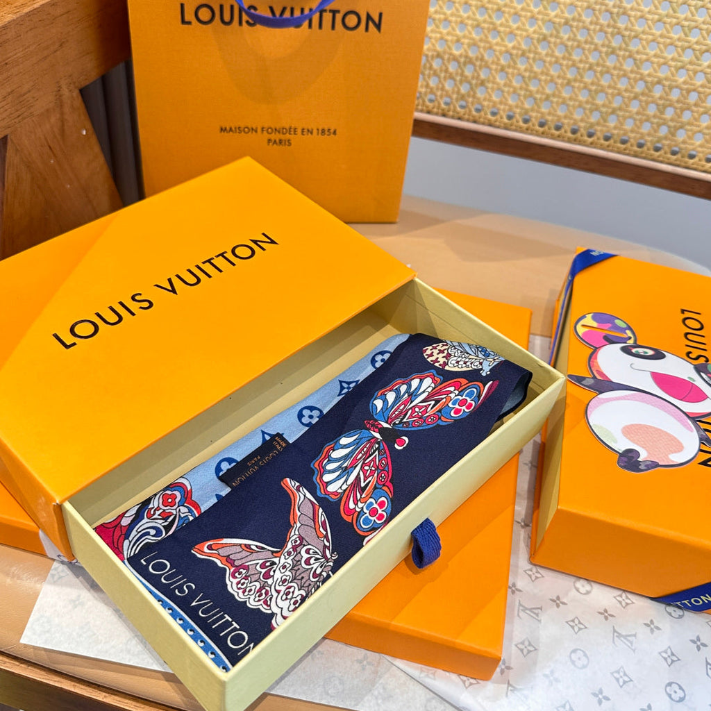 LV  Twilly Mini Scarf 86 Dark Blue Silk Twill 967478