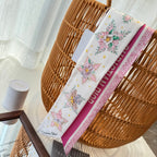 CD Twilly Mini Scarf 105cm White Dark Pink Mulberry Silk 969064