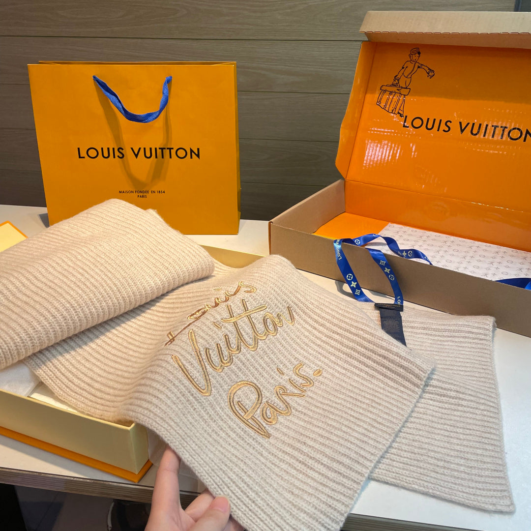 LV Exclusive Scarf 180cm Light Beige Wool 978803