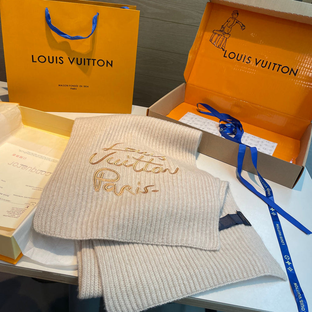 LV Exclusive Scarf 180cm Light Beige Wool 978803