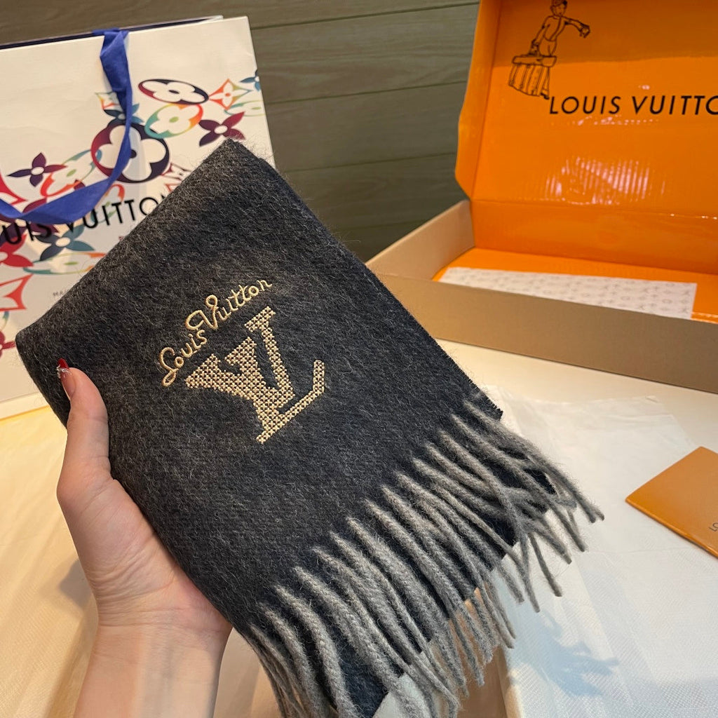 LV Men's Scarf 180cm Black Wool Cashmere 978825