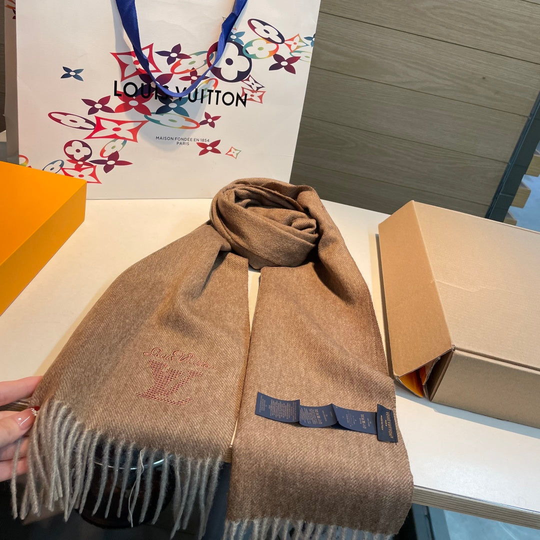 LV Men's Scarf 180cm Brown Wool Cashmere 978826