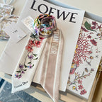 CD Twilly Mini Scarf 105cm White Light Pink Colorful Mulberry Silk 902531