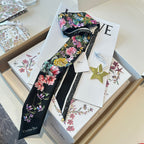 CD Twilly Mini Scarf 105cm Black Colorful Mulberry Silk 902532