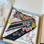 CD Twilly Mini Scarf 105cm Black Colorful Mulberry Silk 902532