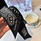 CD Twilly Mini Scarf 105cm Black White Mulberry Silk 968856