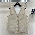 CC 26 Vest With Gold-colored Buttons Beige Tweed Fabric