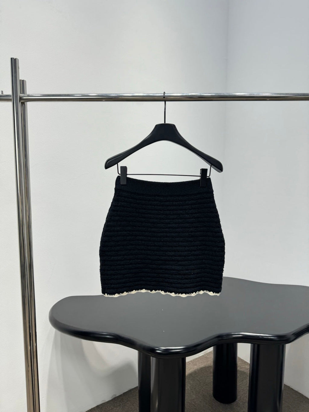 Chanel 2026 Crochet Knit Mini Skirt Black Wool