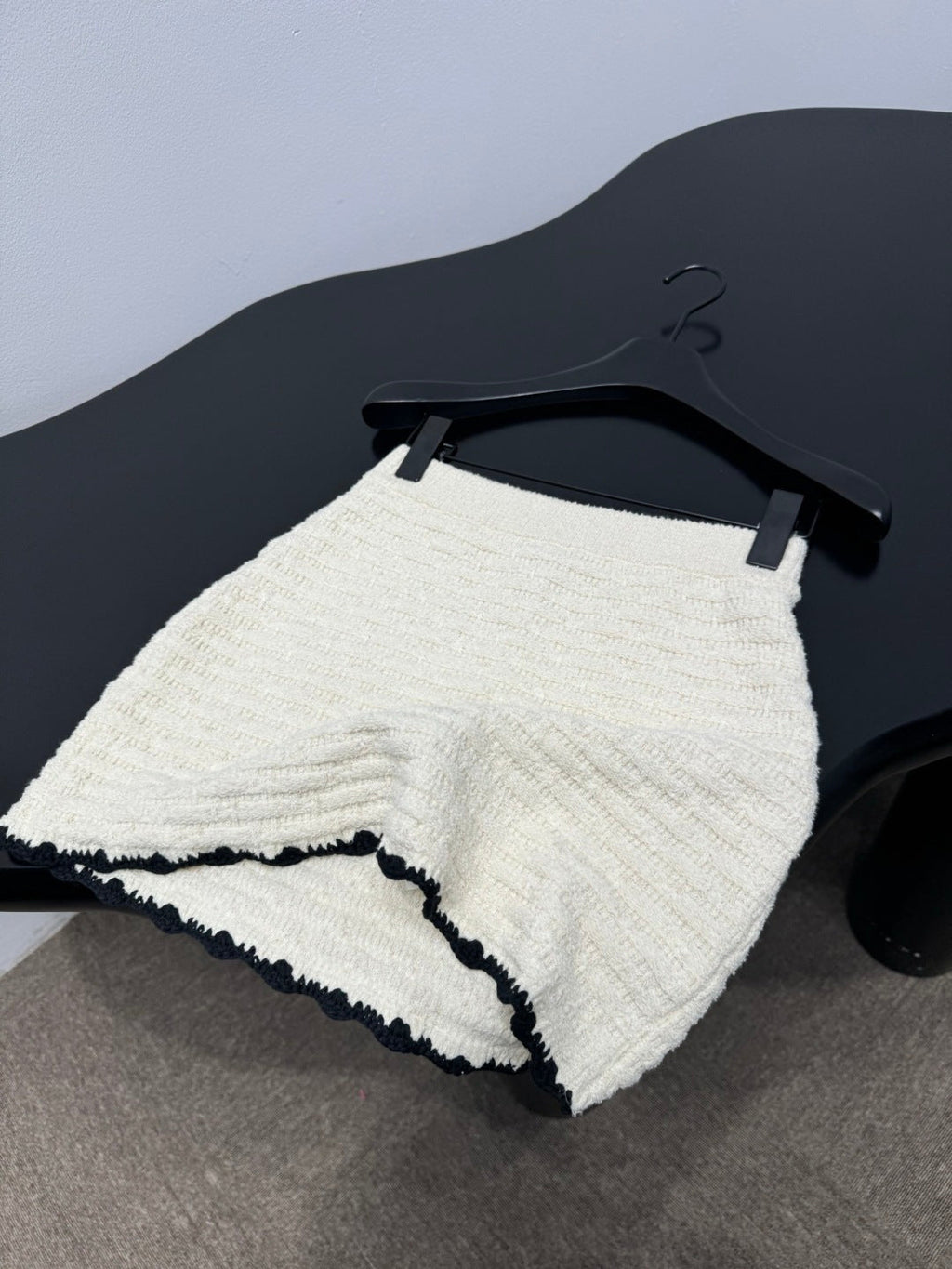 Chanel 2026 Crochet Knit Mini Skirt Off-White Wool