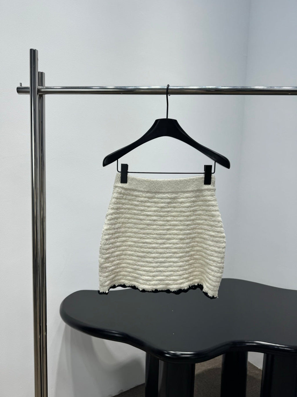 Chanel 2026 Crochet Knit Mini Skirt Off-White Wool