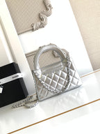 cc 24a nano 19cm kelly shopper bag sliver metallic lambskin
