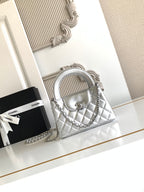 cc 24a nano 19cm kelly shopper bag sliver metallic lambskin