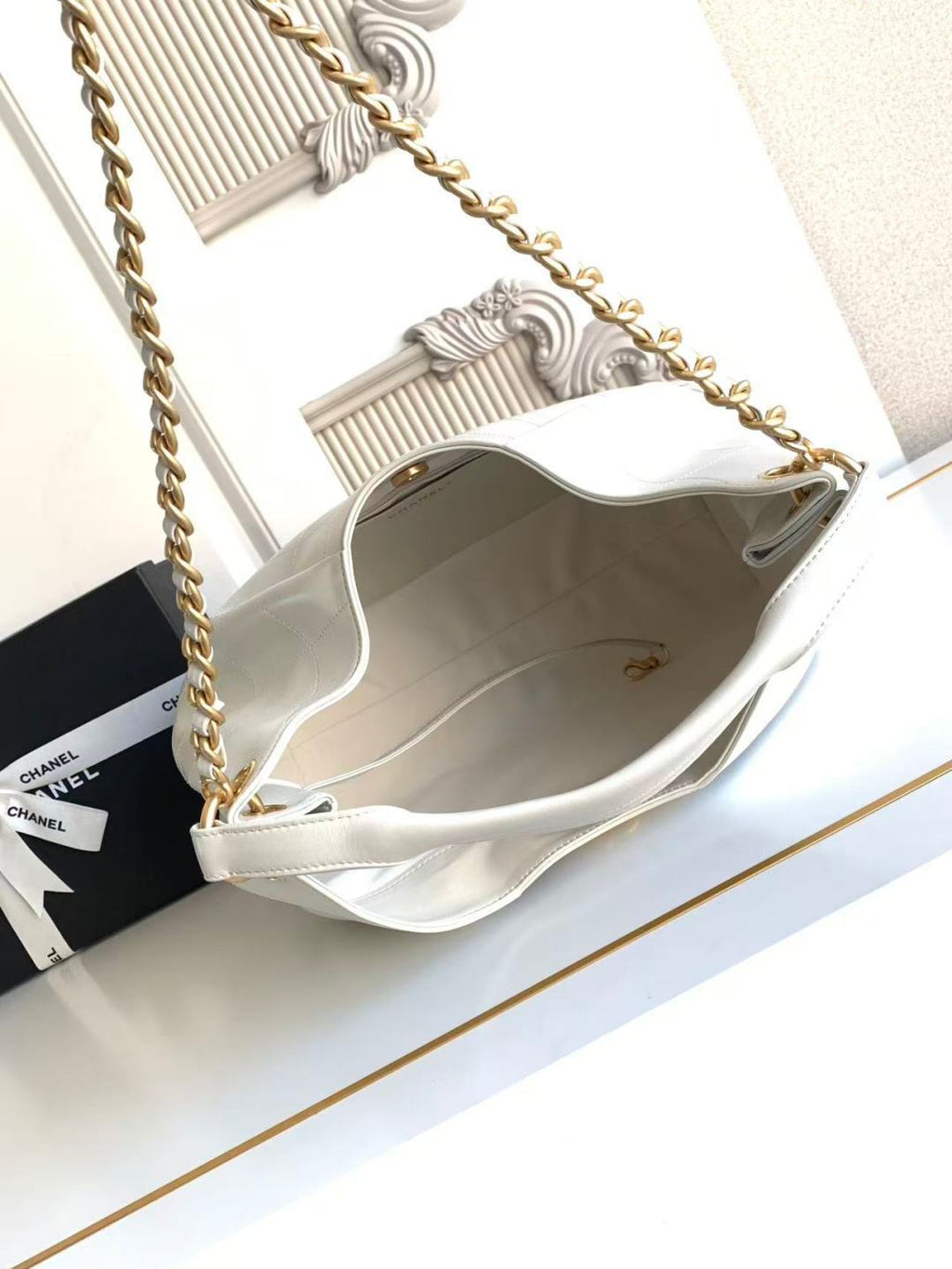 Chanel 2026 Hippie Hobo Bag 35cm White Calfskin 326214