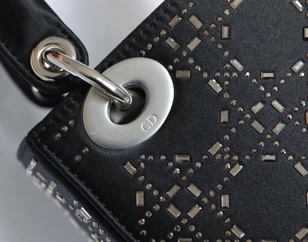 CD Lady Dior Mini Diamond Bag Black Satin