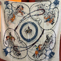 HM 25s Radiant Scarf 200cm White Blue Cashmere Silk 962391