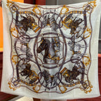 HM 25s Radiant Scarf 200cm White Purple Brown Cashmere Silk 962394