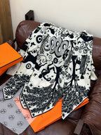 HM 25s Scarf 140cm Black White Cashmere Silk 962471