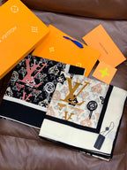 LV X TM MONOGRAM Scarf  Black Pink Blue Silk Cashmere 965396