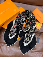 LV X TM MONOGRAM Scarf  Black Pink Blue Silk Cashmere 965396
