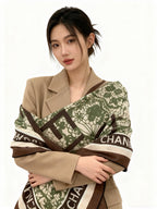 CC 25s Scarf 140cm Green Brown Cashmere 965406