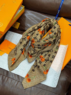 LV X TM MONOGRAM Scarf Light Brown Orange Silk Cashmere 965426
