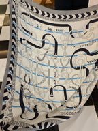 HM 25s Horse Reversible Scarf 140cm White Gray Black Cashmere Silk 967388
