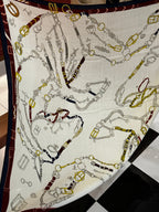 HM 25s Horse Reversible Scarf 140cm Beige Black Cashmere Silk 967393