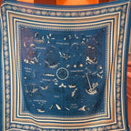 HM 25s Sailor Tattoo Scarf 140cm Dark Blue Beige Cashmere Silk 967415