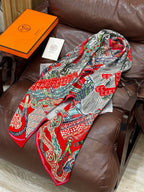 HM 25s Essential Scarf 140cm Red Colorful Cashmere Silk 968742
